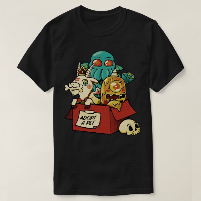 Camiseta Adotar um Monstro Kawaii Pet (Frente do Design)