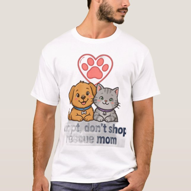 Camiseta Adote, Não Compre — Mãe de Resgate (Frente)