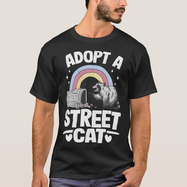 Camiseta Adote Um Gato De Rua Rainbow Funny Raccoon Pullove (Frente)