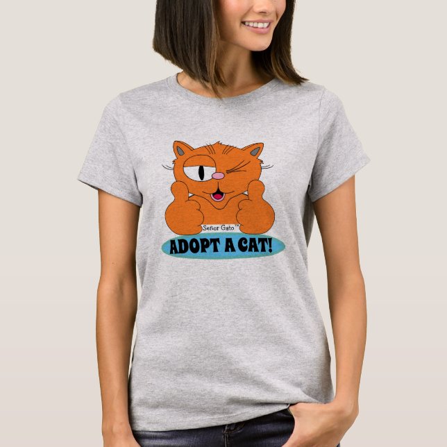 Camiseta ADOTE UM GATO! Gato de Cartoon Minúsculo (Frente)