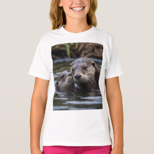 Camiseta Adrift in Love: Mamãe e Bebê Otter In River