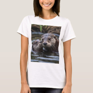 Camiseta Adrift in Love: Mamãe e Bebê Otter In River