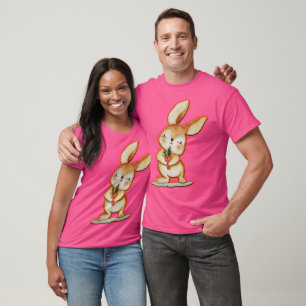 Camiseta Adulta Unisex, Cor-de-Rosa, Coelhinho-Pen