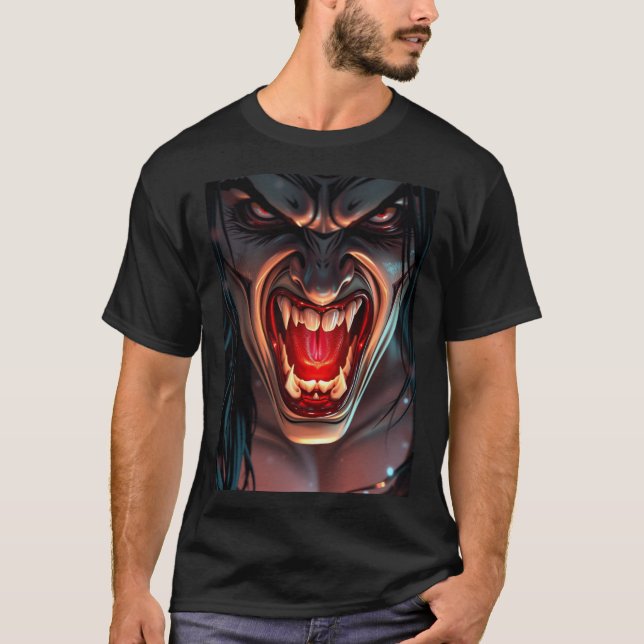 Camiseta Adultos fantasia de halloween vampiro homem presas (Frente)