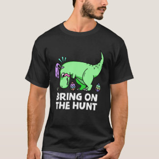 Camiseta Adultos Páscoa Dinossauro Rex Traga o Caçador Kid
