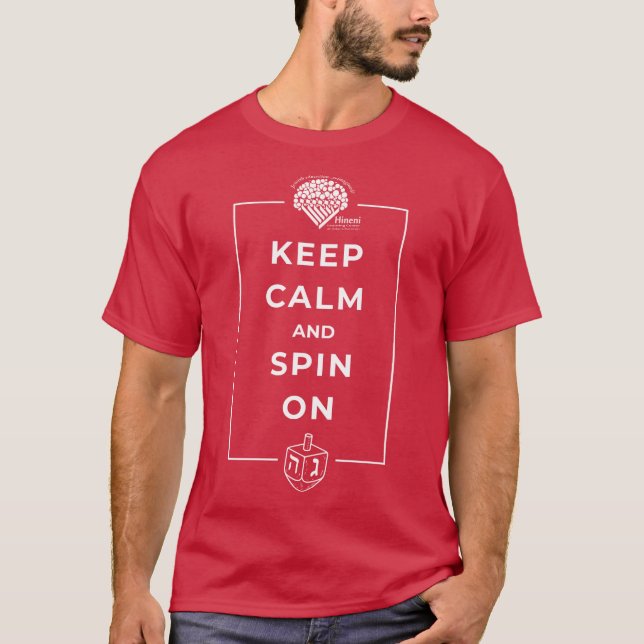 Camiseta Adults' Hanukkah Shirt - "Keep Calm and Spin On" (Frente)