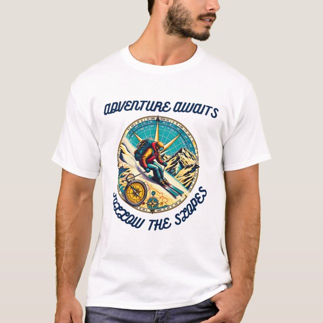 Camiseta Adventure Aguarda a Viagem de Esqui Compass (Frente)