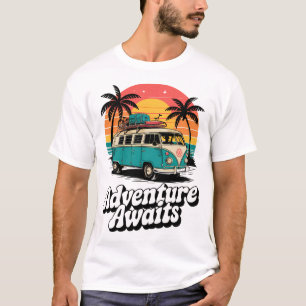 Camiseta Adventure Aguarda Camper Retro Van T-Shirt Famíl
