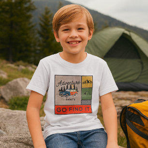 Camiseta Adventure Aguarde Ir Encontrá-Lo, Retro Camping Vi