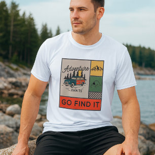 Camiseta Adventure Aguarde Ir Encontrá-Lo, Retro Camping Vi