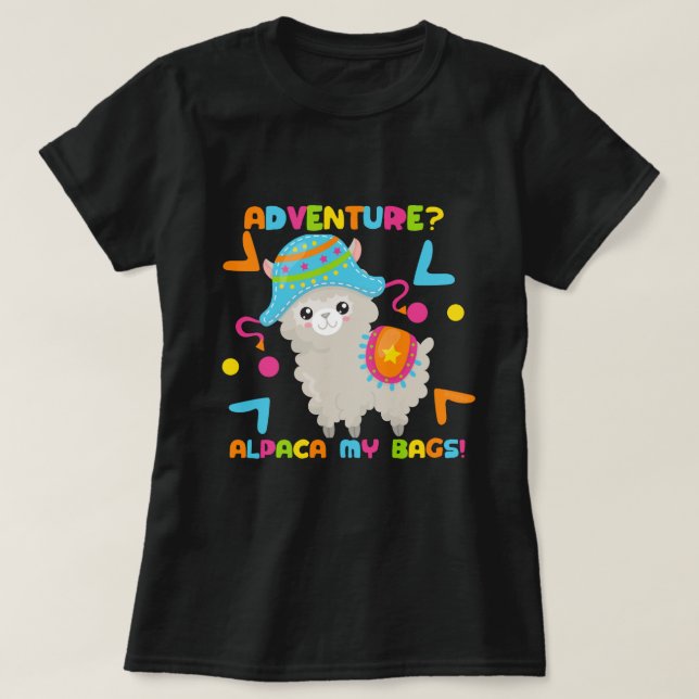 Camiseta Adventure Alpaca My Bolsas Humor (Frente do Design)