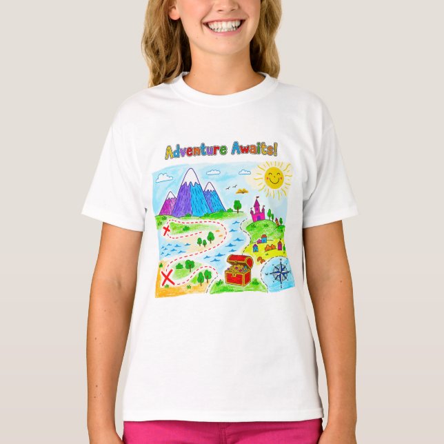 Camiseta Adventure Awaits Kids Treasure Map Design (Frente)