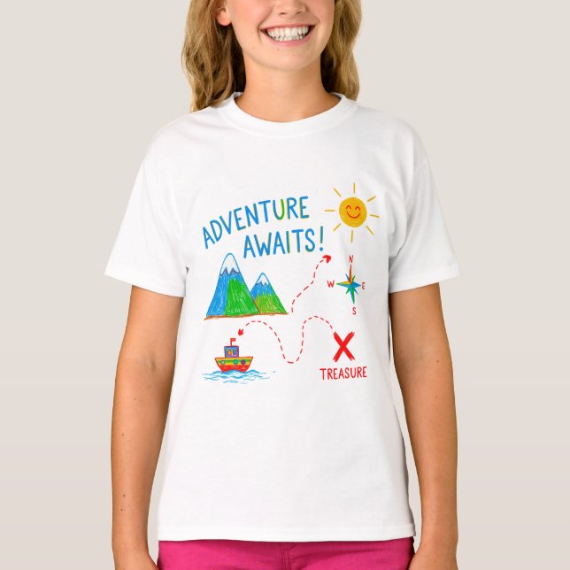 Camiseta Adventure Awaits Treasure Map Kids Drawing (Frente)
