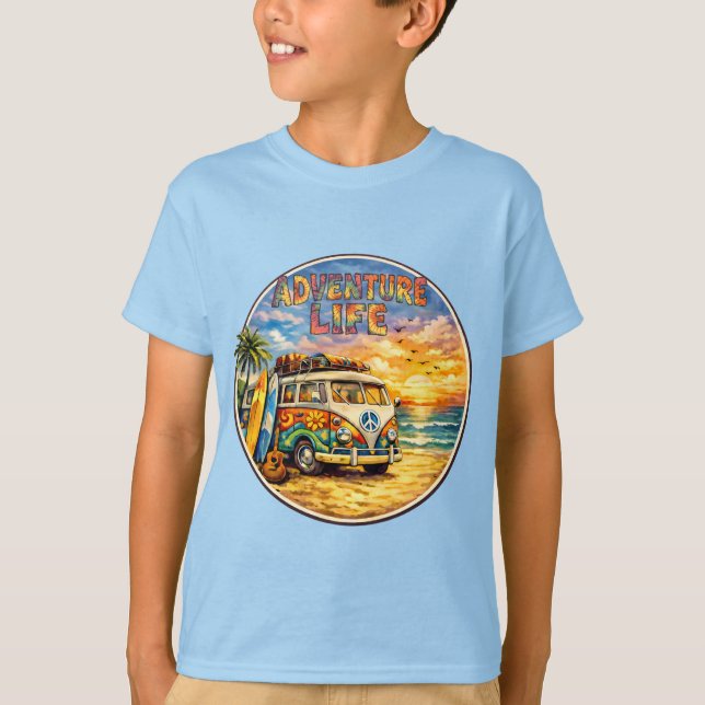 Camiseta Adventure Life Retro Hippie Beach Sunset Graphic (Frente)