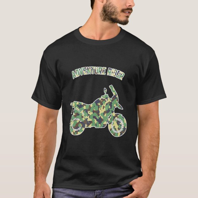 Camiseta Adventure Motorcycle Biker Off Road Rider Camoufla (Frente)
