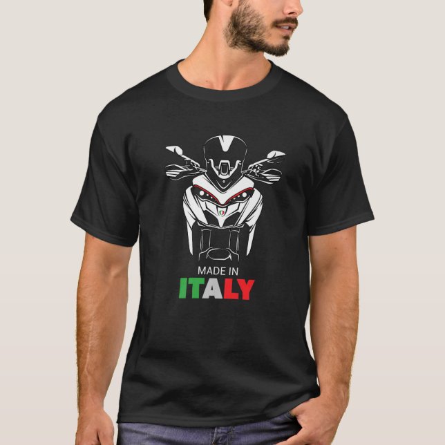 Camiseta Adventure Motorcycle Rider Italiano Flag Strada Bi (Frente)