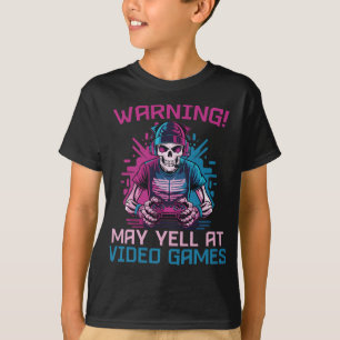 Camiseta Advertência Pode Gritar Em Videos games Skeleton J