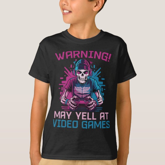 Camiseta Advertência Pode Gritar Em Videos games Skeleton J (Frente)