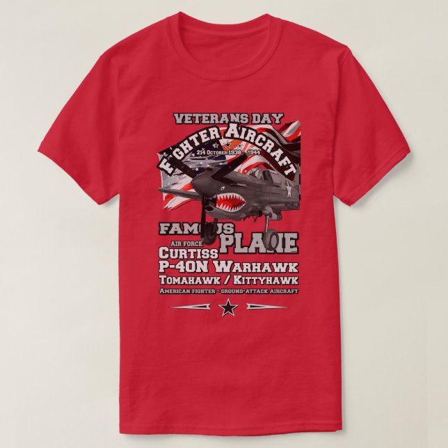 Camiseta Aeronave de ataque ao Curtiss P40 Warhawk (Frente do Design)