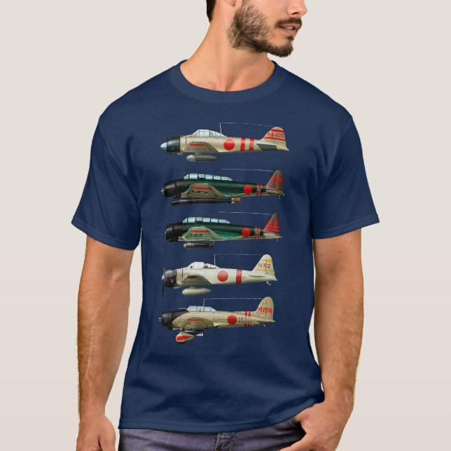 Camiseta Aeronave de caça WW2 do Japão A6M Zero (Frente)