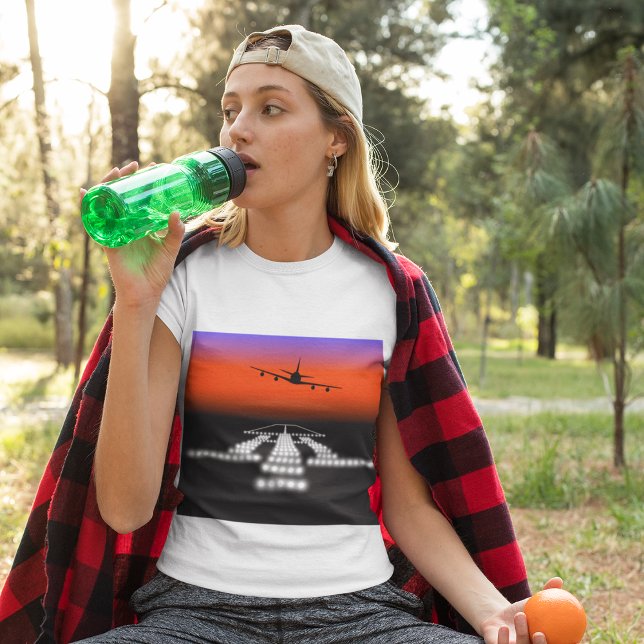 Camiseta Aeronave Sunset Airplane - Luzes de pista (Criador carregado)