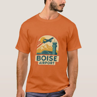 Camiseta Aeroporto de Boise Retro com Montanhas e Linha de
