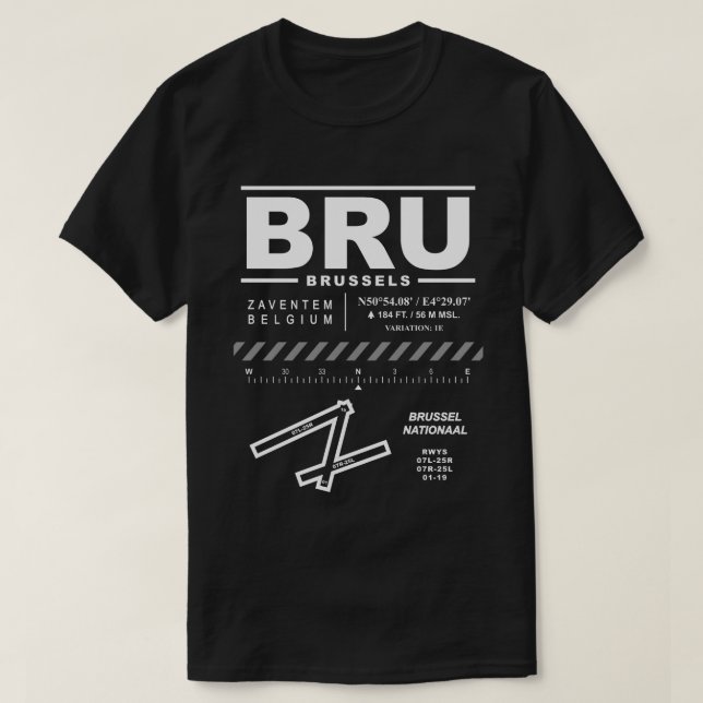 Camiseta Aeroporto de Bruxelas BRU T-Shirt (Frente do Design)