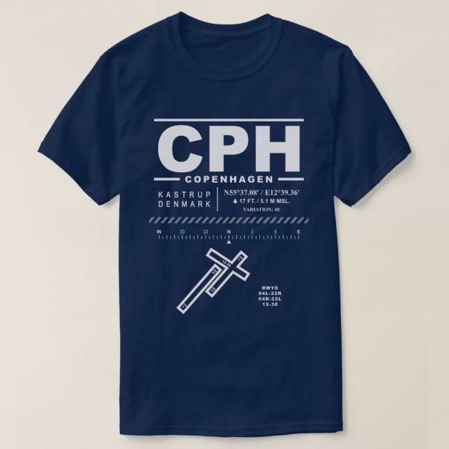 Camiseta Aeroporto de Copenhaga, Kastrup CPH T-Shirt (Frente do Design)