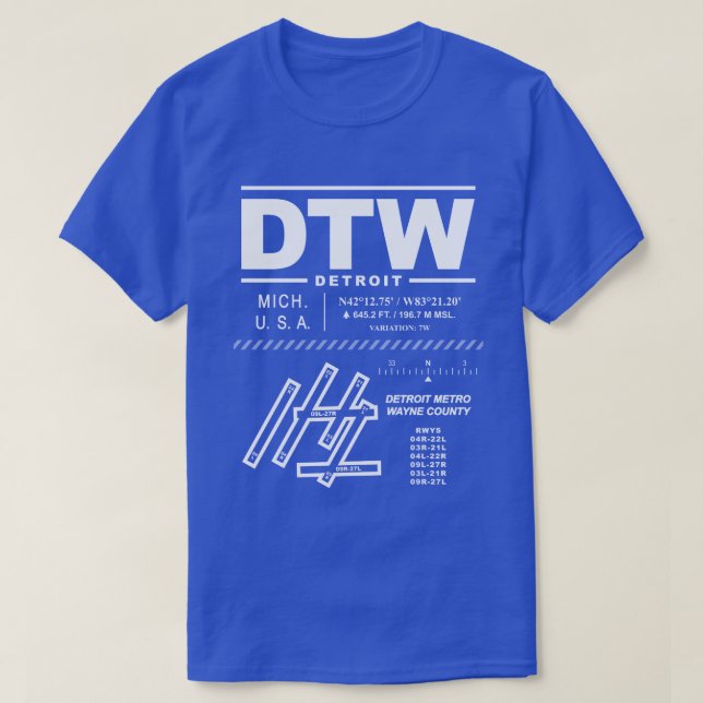 Camiseta Aeroporto de Detroit Metropolitan Wayne County DTW (Frente do Design)