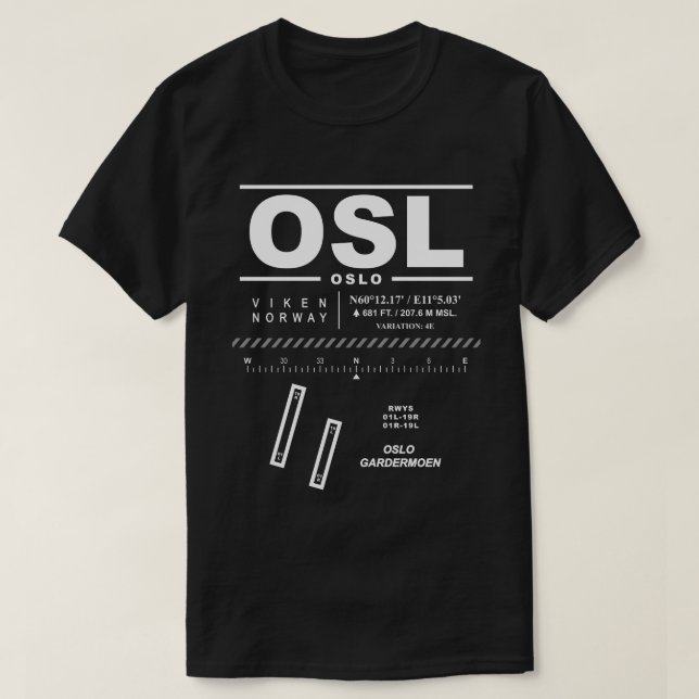 Camiseta Aeroporto de Oslo Gardermoen OSL T-Shirt (Frente do Design)