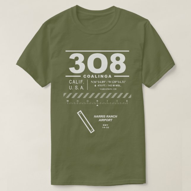 Camiseta Aeroporto Harris Ranch 3O8 (Frente do Design)
