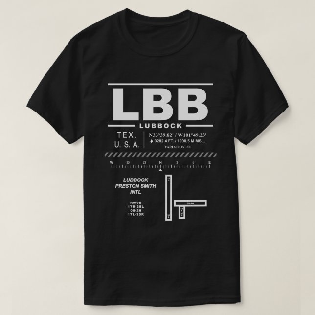 Camiseta Aeroporto Internacional de Lubbock Preston Smith L (Frente do Design)