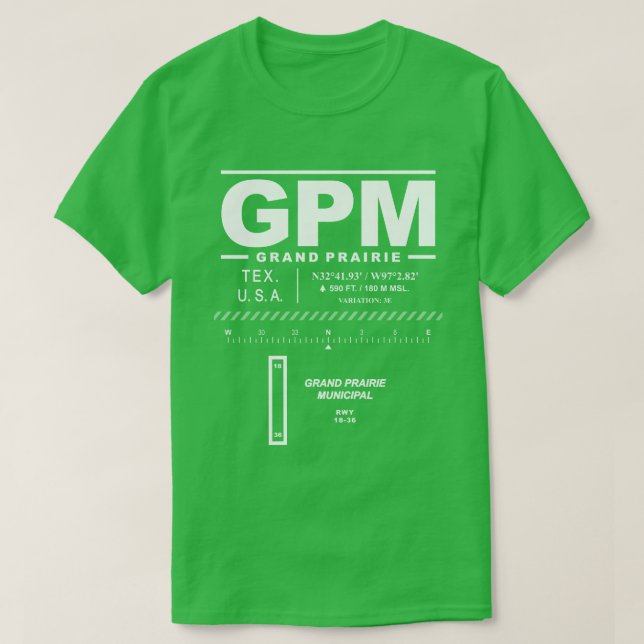 Camiseta Aeroporto Municipal de Grand Prairie GPM (Frente do Design)