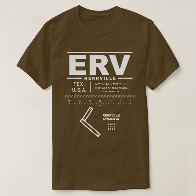 Camiseta Aeroporto Municipal de Kerrville ERV (Frente do Design)