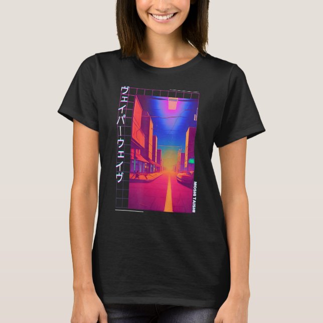 Camiseta Aest Otaku Japonês Vaporwave - Retro Synthwave, de (Frente)