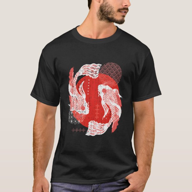Camiseta Aestética Asiática Taisho Sanke Fish Pond Japonês  (Frente)