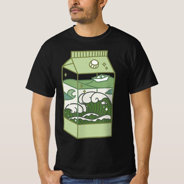 Camiseta Aestética Milk Box Trabalho de arte Cute Kawaii Ot (Frente)