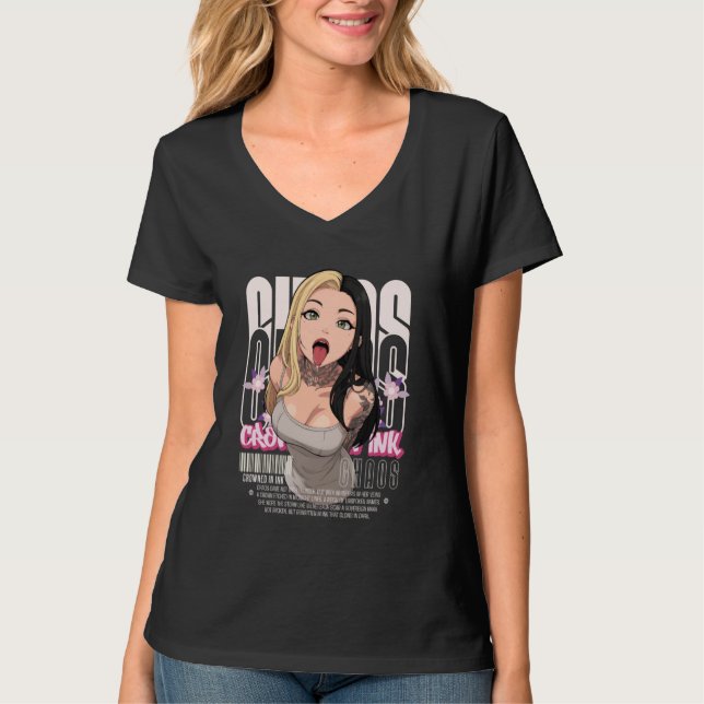 Camiseta Aesthetic Anime Girl Tattoos Chaos Goth Streetwear (Frente)