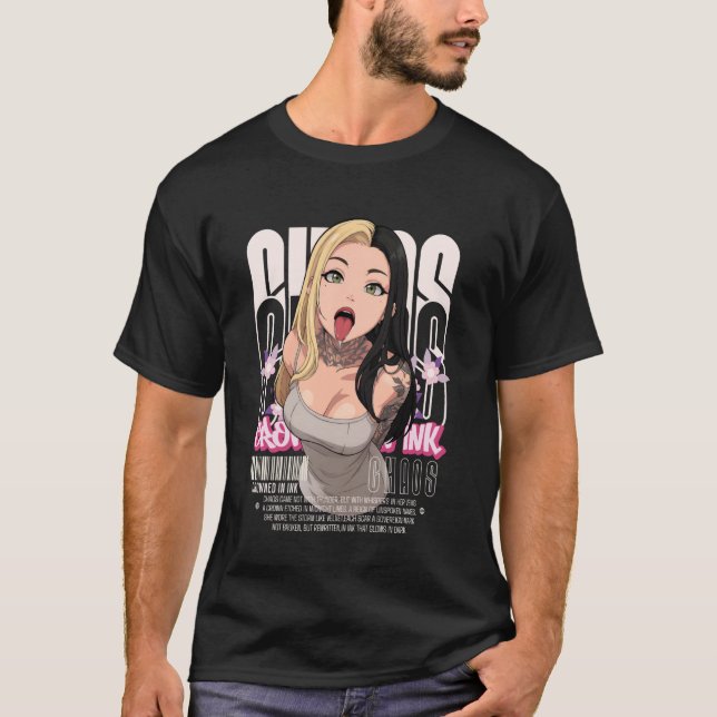 Camiseta Aesthetic Anime Girl Tattoos Chaos Goth Streetwear (Frente)