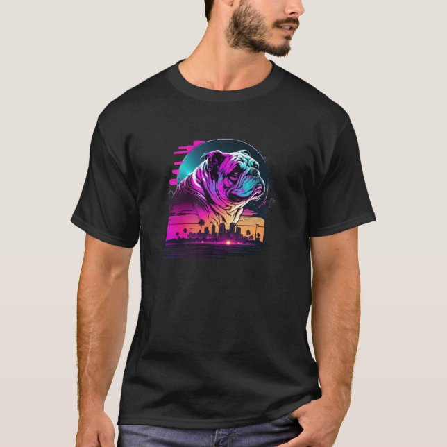 Camiseta Aesthetic Bulldog Party with 80s Retrowave (Frente)