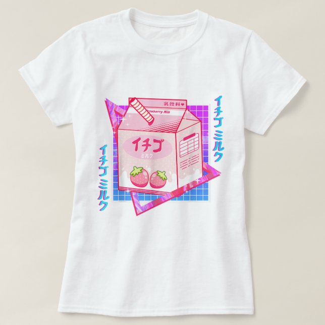 Camiseta Aesthetic de Leite de Morango Kawaii (Frente do Design)