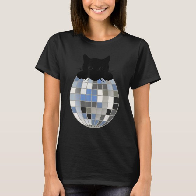 Camiseta Aesthetic Disco Ball Winter Snow Black Cat Disco C (Frente)