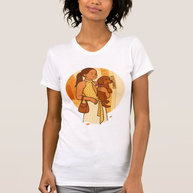 Camiseta Aesthetic Dog Mom Holding Puppy Illustration (Frente)