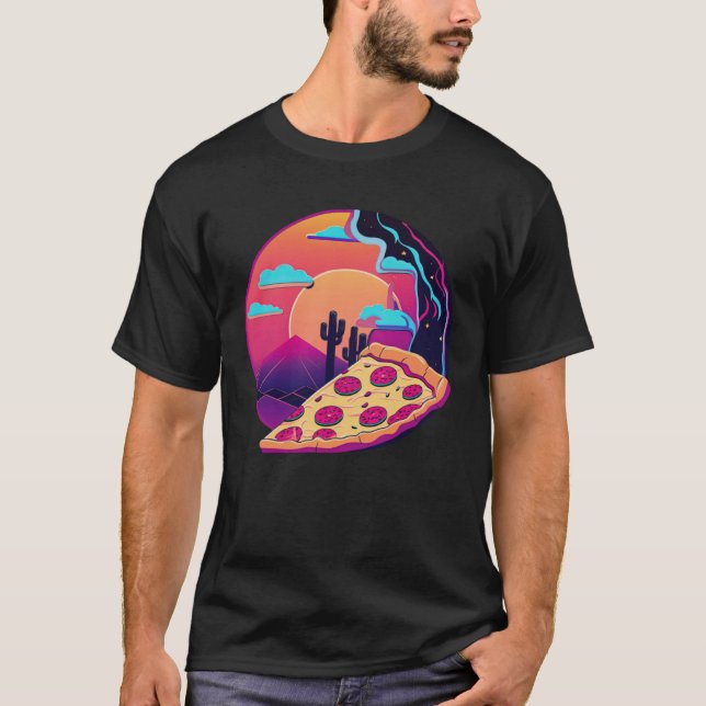 Camiseta Aesthetic Pizza Party with 80s Retrowave (Frente)
