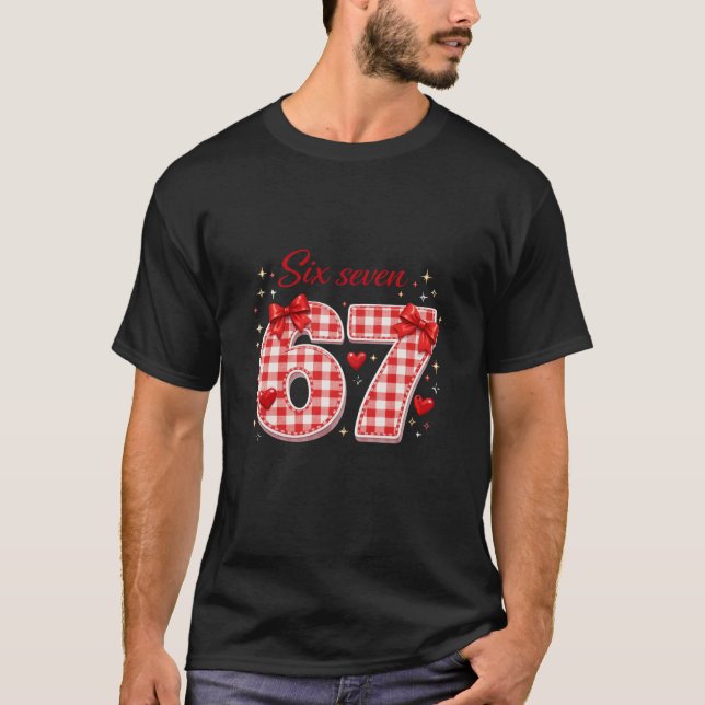 Camiseta Aesthetic Red Plaid Six Seven Typography Style Art (Frente)