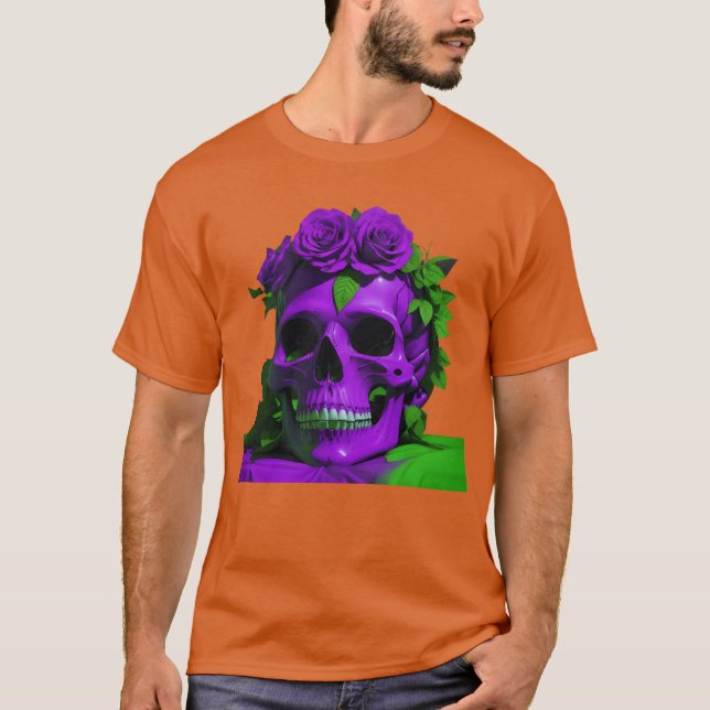Camiseta Aesthetic Skulls and Roses Violet and Green friend (Frente)