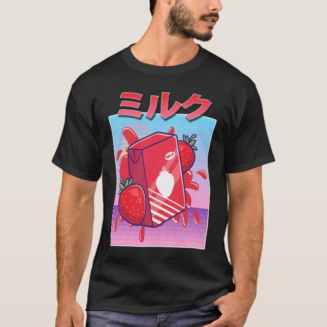 Camiseta Aesthetic Strawberry Milk Shake Vaporwave 90s Japa (Frente)