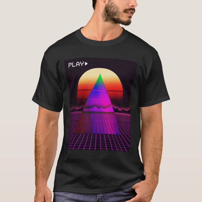 Camiseta Aesthetic Synthwave Outrun Style Grid Sunset sunri (Frente)