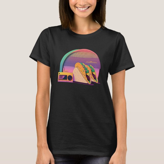 Camiseta Aesthetic Synthwave Tacos with 80s Aesthetic (Frente)