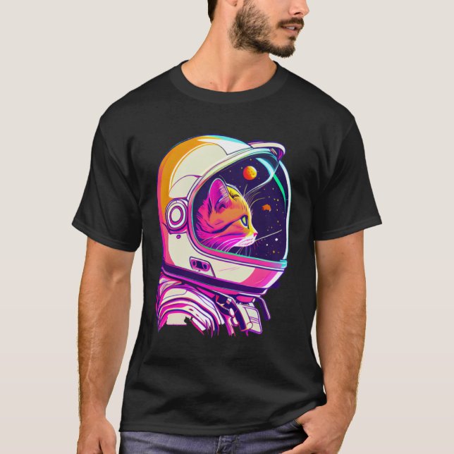 Camiseta Aesthetic Vaporwave Space Cat 80s 90s Astronaut (Frente)